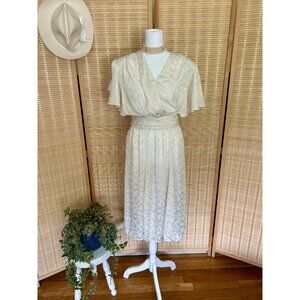 Vintage Ivory Short-Sleeve Wrap Dress